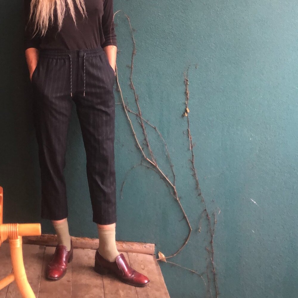 Topman Navy Pin Stripe Pants Size 30 Waist , Cropped Dress Pants